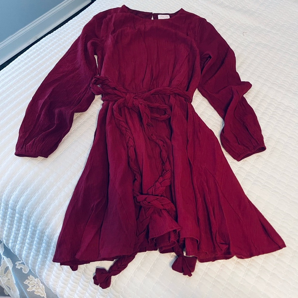 {NWOT} The pink lily Rope Tie Dress in Burgundy. Size medium